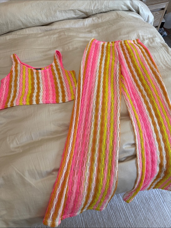 wild fable Other - Wild Fable Neon Multi-Color Crochet Crop Top & Wide Leg Pants Set